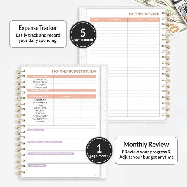 Alt view image 4 of 7 - Budget Planner - Deluxe Monthly Budget Book with 12-Pockets for Bill Organizer, Undated 12 Month Expense Tracker Notebook & Account Book B5 Size (8" x 10") to Manage Your Finance Planner, Green