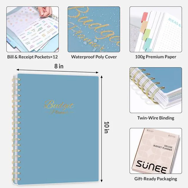 Alt view image 6 of 7 - Budget Planner - Deluxe Monthly Budget Book with 12-Pockets for Bill Organizer, Undated 12 Month Expense Tracker Notebook & Account Book B5 Size (8" x 10") to Manage Your Finance Planner, Blue