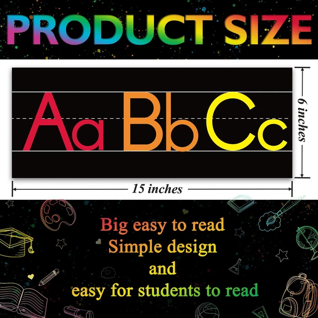 Alt view image 2 of 7 - 12 Pieces Alphabet Line for Classroom Wall Chalkboard Brights Manuscript Alphabet Line Bulletin Board Set ABC Banner and Number Border Posters for Classroom Decor