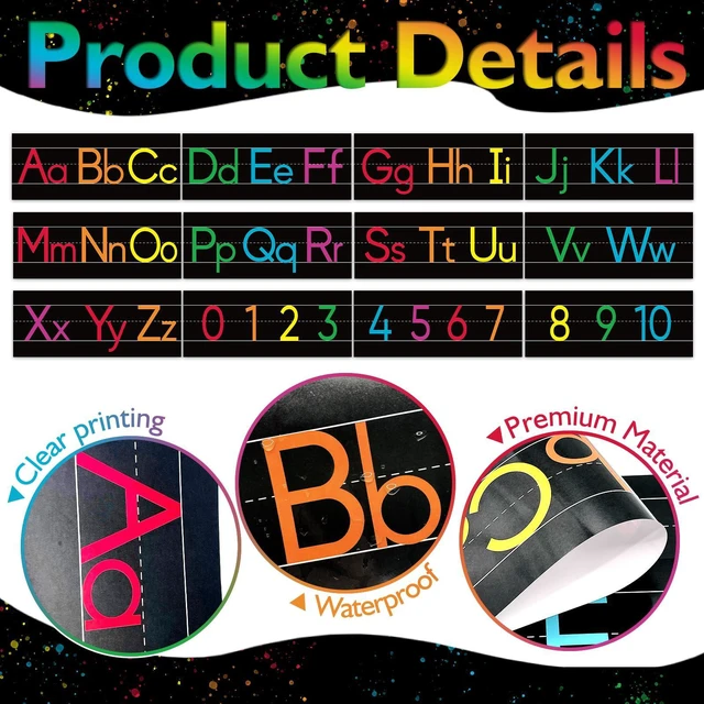 Alt view image 3 of 7 - 12 Pieces Alphabet Line for Classroom Wall Chalkboard Brights Manuscript Alphabet Line Bulletin Board Set ABC Banner and Number Border Posters for Classroom Decor