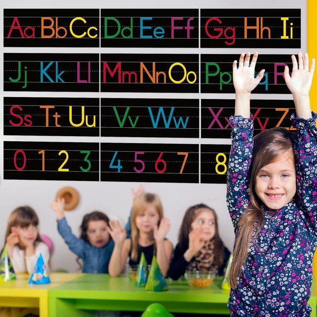 Alt view image 4 of 7 - 12 Pieces Alphabet Line for Classroom Wall Chalkboard Brights Manuscript Alphabet Line Bulletin Board Set ABC Banner and Number Border Posters for Classroom Decor