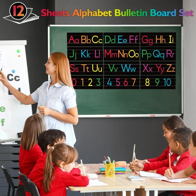 Alt view image 6 of 7 - 12 Pieces Alphabet Line for Classroom Wall Chalkboard Brights Manuscript Alphabet Line Bulletin Board Set ABC Banner and Number Border Posters for Classroom Decor