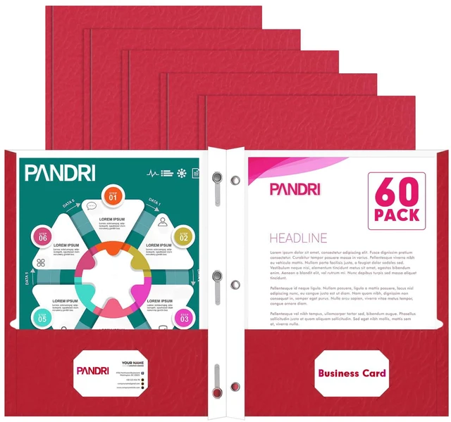 Main image of 60 Pack Two Pocket Paper Folders with Prongs, Letter Size (Red) 3 Prong Folders with Pockets, Paper, 3 Hole Punched, For School, Office, Home, Business