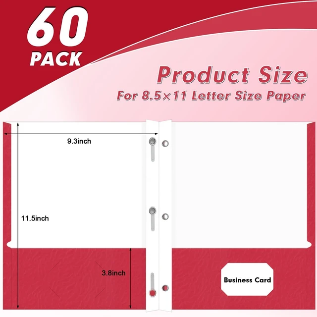 Alt view image 2 of 7 - 60 Pack Two Pocket Paper Folders with Prongs, Letter Size (Red) 3 Prong Folders with Pockets, Paper, 3 Hole Punched, For School, Office, Home, Business