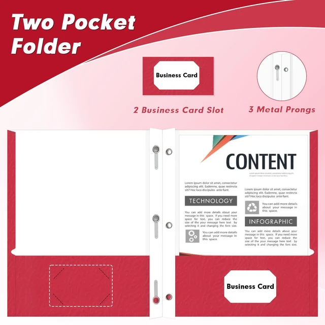 Alt view image 3 of 7 - 60 Pack Two Pocket Paper Folders with Prongs, Letter Size (Red) 3 Prong Folders with Pockets, Paper, 3 Hole Punched, For School, Office, Home, Business
