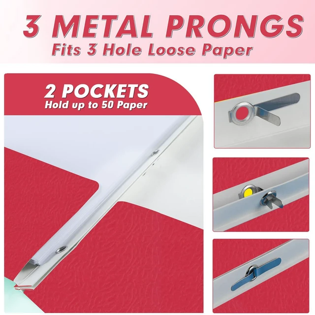 Alt view image 4 of 7 - 60 Pack Two Pocket Paper Folders with Prongs, Letter Size (Red) 3 Prong Folders with Pockets, Paper, 3 Hole Punched, For School, Office, Home, Business