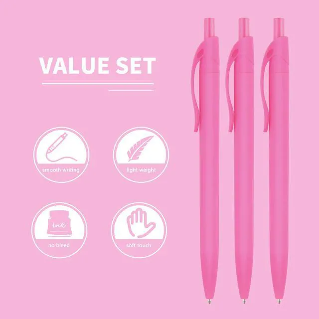 Alt view image 3 of 6 - Pens Bulk, 50 Pack No Bleed Click Pens, Wholesale Retractable Ballpoint Pens, Pen Medium Point, Smooth Ink Pen, 1.0MM Pink Ink
