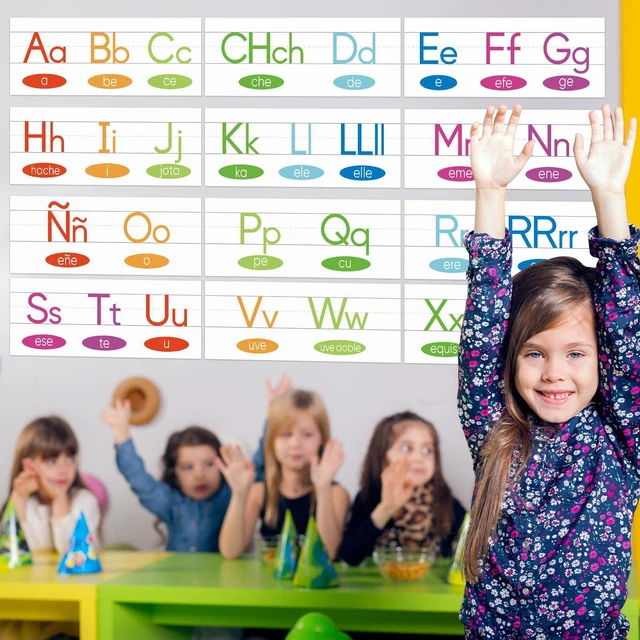 Alt view image 4 of 7 - 12 Pieces Alphabet Line for Classroom Wall Spanish Manuscript Alphabet Line Bulletin Board Set ABC Banner Posters for Classroom Decor