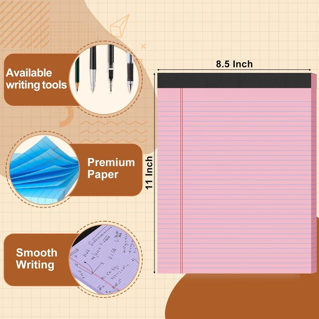 Alt view image 2 of 6 - Legal Pads 8.5 X11, Narrow Ruled Notepads, 6 Pack, 50 Sheet/Pad Colored Legal Pads, Tear Off Notepad, Perforated Writing Pad, Notebook Paper College Ruled, Notepads For Office Home School