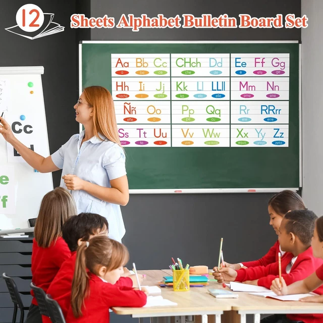 Alt view image 6 of 7 - 12 Pieces Alphabet Line for Classroom Wall Spanish Manuscript Alphabet Line Bulletin Board Set ABC Banner Posters for Classroom Decor