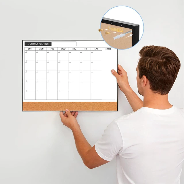 Alt view image 7 of 7 - Dry Erase Calendar with Cork Board for Wall 11.6"x 15.7" Magnetic Calendar Whiteboard with Black Frame, Monthly Combination Board for School, Home, Office