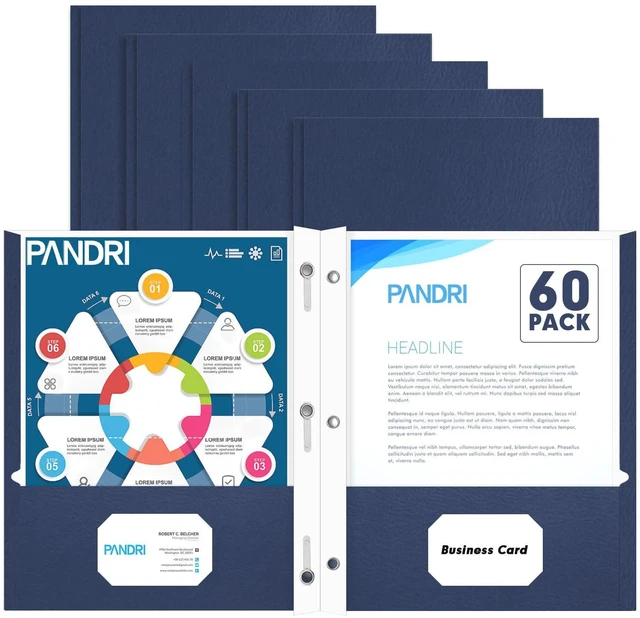 Main image of 60 Pack Two Pocket Paper Folders with Prongs, Letter Size (Darkblue) 3 Prong Folders with Pockets, Paper, 3 Hole Punched, For School, Office, Home, Business