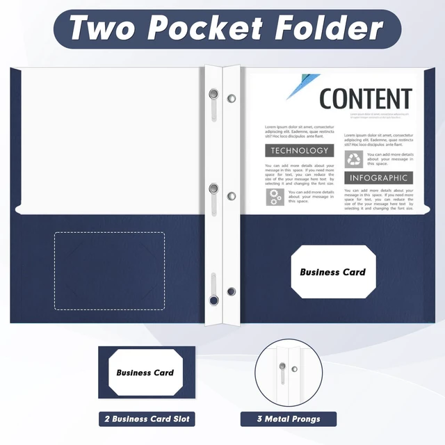 Alt view image 5 of 7 - 60 Pack Two Pocket Paper Folders with Prongs, Letter Size (Darkblue) 3 Prong Folders with Pockets, Paper, 3 Hole Punched, For School, Office, Home, Business