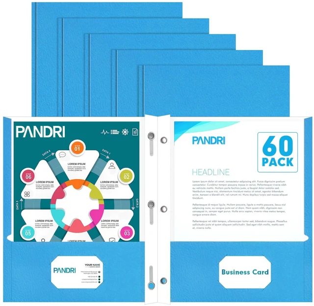 Main image of 60 Pack Two Pocket Paper Folders with Prongs, Letter Size(Lightblue) 3 Prong Folders with Pockets, Paper, 3 Hole Punched, For School, Office, Home, Business