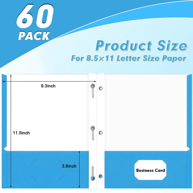 Alt view image 2 of 7 - 60 Pack Two Pocket Paper Folders with Prongs, Letter Size(Lightblue) 3 Prong Folders with Pockets, Paper, 3 Hole Punched, For School, Office, Home, Business