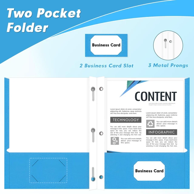 Alt view image 3 of 7 - 60 Pack Two Pocket Paper Folders with Prongs, Letter Size(Lightblue) 3 Prong Folders with Pockets, Paper, 3 Hole Punched, For School, Office, Home, Business