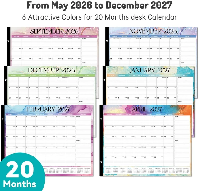 Alt view image 2 of 7 - Desk Calendar 2026-2027, 20 Months Calendar May 2026 to Dec 2027 22" x 17" Large 2026 Desk Calendar Monthly Planner with Plastic Cover for Home School Office, Blue