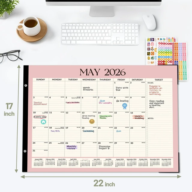 Alt view image 3 of 7 - Desk Calendar 2026-2027, 20 Months Calendar May 2026 to Dec 2027 22" x 17" Large 2026 Desk Calendar Monthly Planner with Plastic Cover for Home School Office, Blue