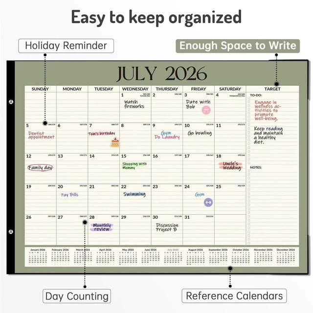 Alt view image 4 of 7 - Desk Calendar 2026-2027, 20 Months Calendar May 2026 to Dec 2027 22" x 17" Large 2026 Desk Calendar Monthly Planner with Plastic Cover for Home School Office, Blue