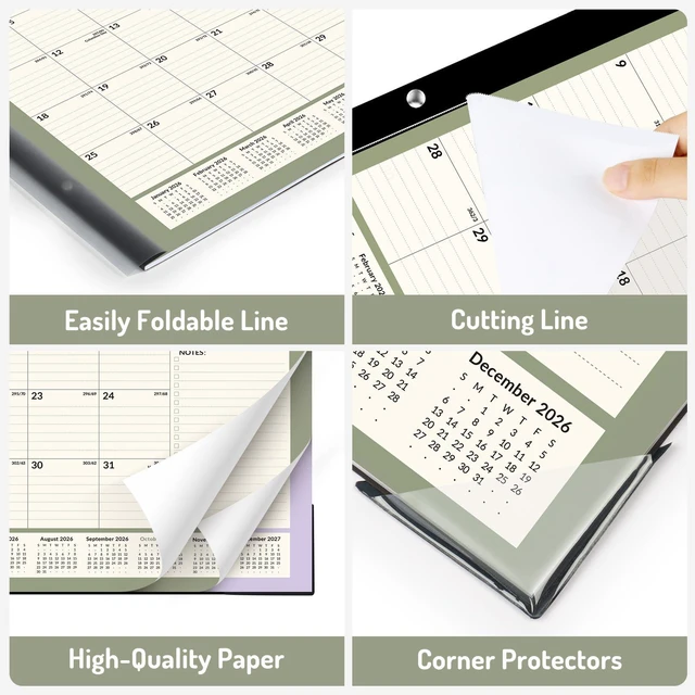 Alt view image 5 of 7 - Desk Calendar 2026-2027, 20 Months Calendar May 2026 to Dec 2027 22" x 17" Large 2026 Desk Calendar Monthly Planner with Plastic Cover for Home School Office, Blue
