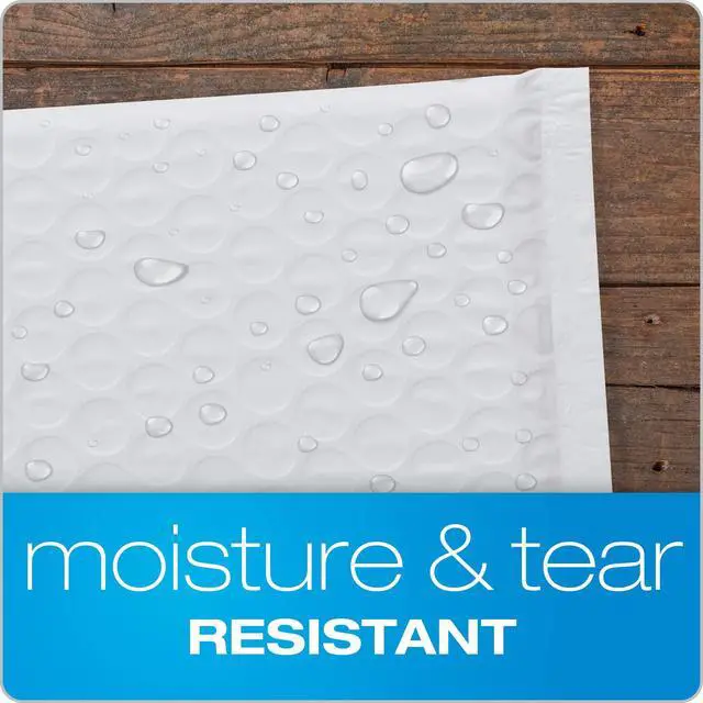 Alt view image 2 of 7 - Bubble Mailers, 8.5 x 11 Shipping Envelopes, Water Resistant White Poly Padded Envelopes, Redi-Strip Peel Off Closure, 25/Box (QUA85859)