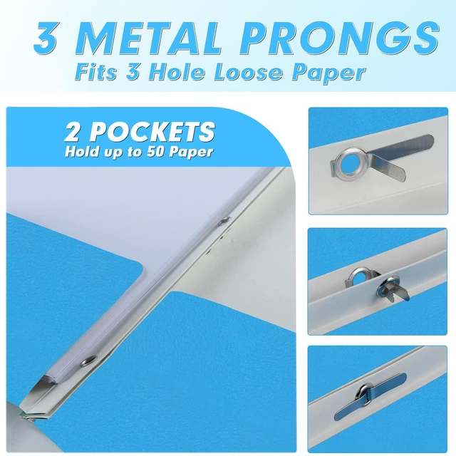 Alt view image 4 of 7 - 60 Pack Two Pocket Paper Folders with Prongs, Letter Size(Lightblue) 3 Prong Folders with Pockets, Paper, 3 Hole Punched, For School, Office, Home, Business