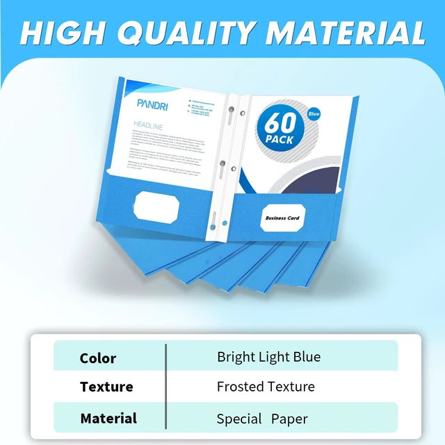 Alt view image 5 of 7 - 60 Pack Two Pocket Paper Folders with Prongs, Letter Size(Lightblue) 3 Prong Folders with Pockets, Paper, 3 Hole Punched, For School, Office, Home, Business