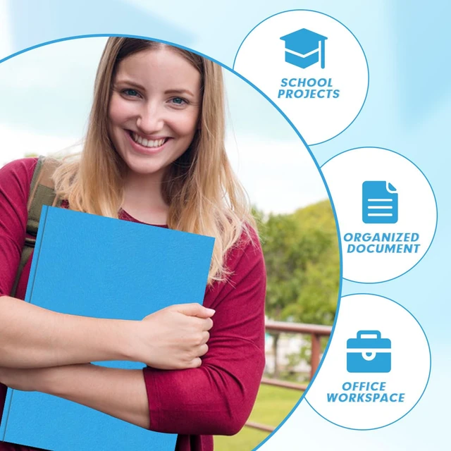 Alt view image 6 of 7 - 60 Pack Two Pocket Paper Folders with Prongs, Letter Size(Lightblue) 3 Prong Folders with Pockets, Paper, 3 Hole Punched, For School, Office, Home, Business