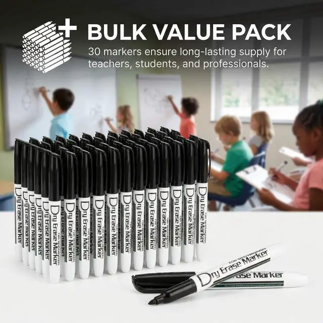 Alt view image 2 of 7 - Black Dry Erase Markers, Fine Tip, Low Odor, 80 Pack Dry Erase Pens, Thin Point Whiteboard Markers for Glass, Calendars, Office, School, Home, Easy Erase, Quick Dry Black Ink