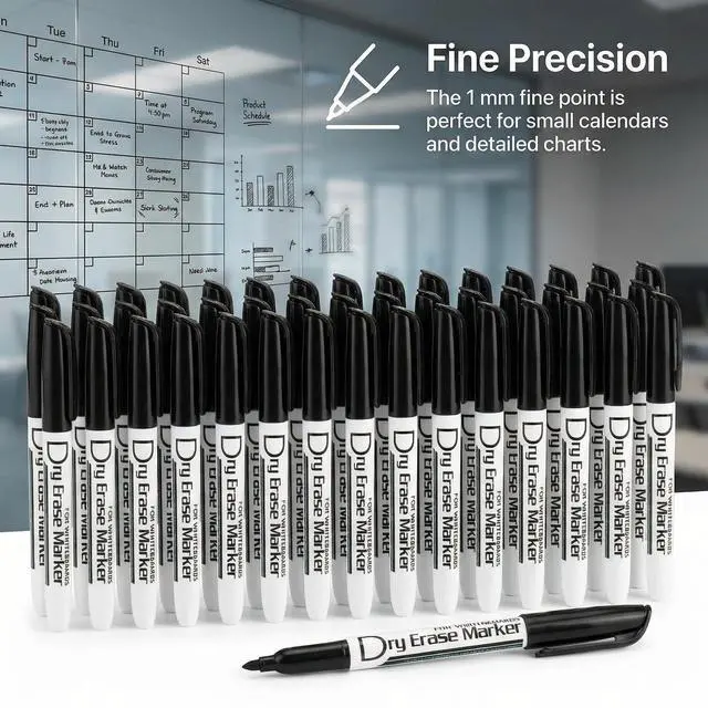 Alt view image 3 of 7 - Black Dry Erase Markers, Fine Tip, Low Odor, 80 Pack Dry Erase Pens, Thin Point Whiteboard Markers for Glass, Calendars, Office, School, Home, Easy Erase, Quick Dry Black Ink