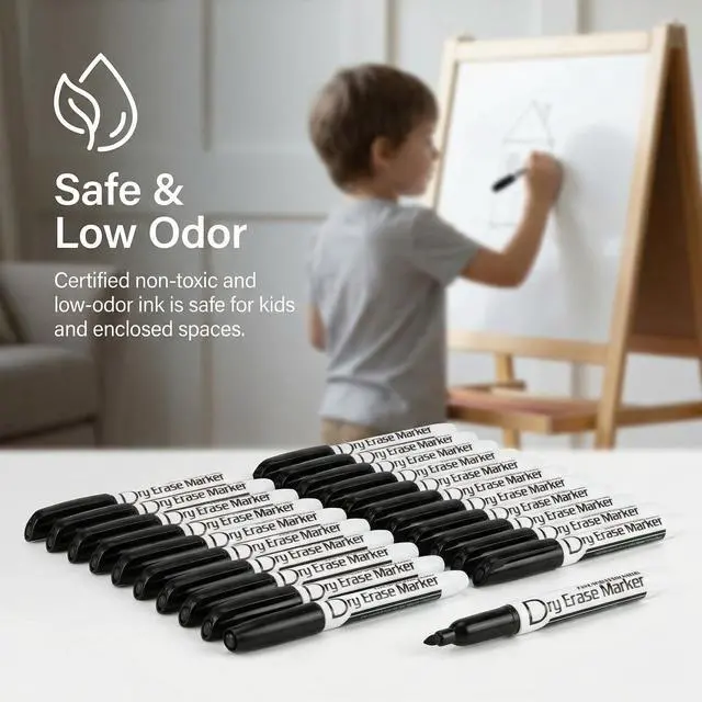 Alt view image 4 of 7 - Black Dry Erase Markers, Fine Tip, Low Odor, 80 Pack Dry Erase Pens, Thin Point Whiteboard Markers for Glass, Calendars, Office, School, Home, Easy Erase, Quick Dry Black Ink