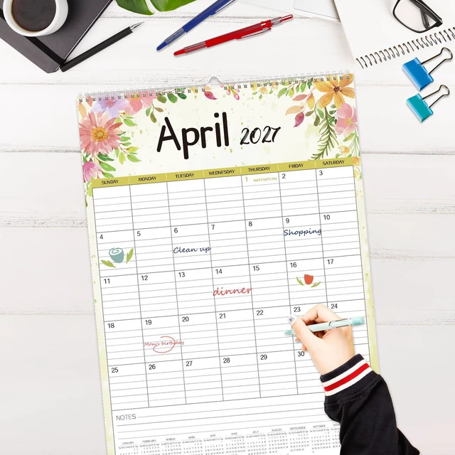 Alt view image 3 of 7 - Large Wall Calendar 2026-2027,19-Month Vertical Wall Calendar Runs from Jun. 2026 to Dec. 2027, 22"x15" Hanging Monthly Planner with Thick Paper Watercolor Design for Easy Organizing