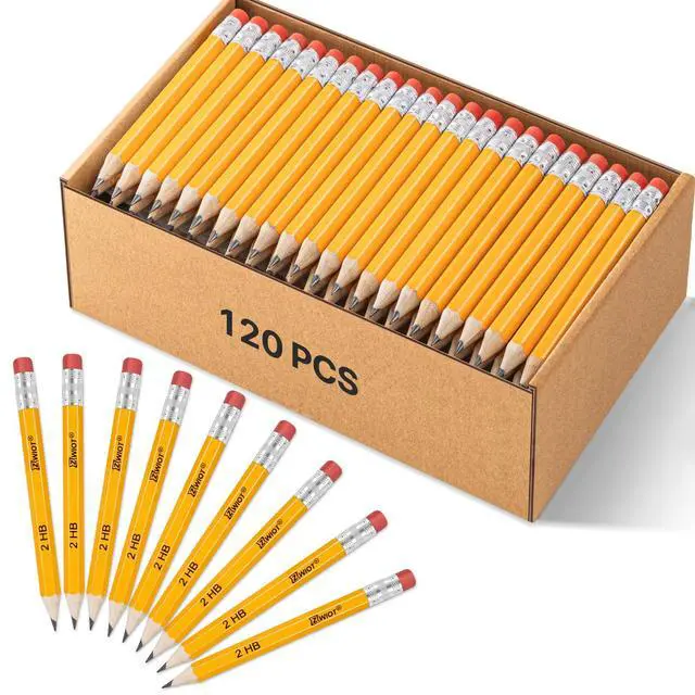 Main image of Golf Pencils with Eraser Mini, #2 HB Half, 120 Count, Pre-Sharpened 4" Small Pencils Bulk, Wood Cased Short for Classroom, Office, School, Wedding and Party Game