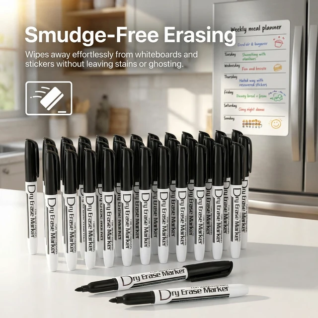 Alt view image 5 of 7 - Black Dry Erase Markers, Fine Tip, Low Odor, 80 Pack Dry Erase Pens, Thin Point Whiteboard Markers for Glass, Calendars, Office, School, Home, Easy Erase, Quick Dry Black Ink