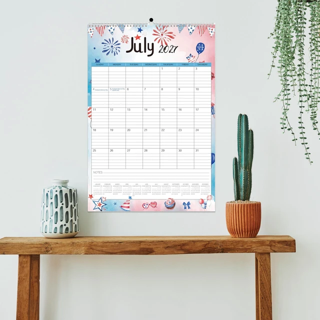 Alt view image 4 of 7 - Large Wall Calendar 2026-2027,19-Month Vertical Wall Calendar Runs from Jun. 2026 to Dec. 2027, 22"x15" Hanging Monthly Planner with Thick Paper Watercolor Design for Easy Organizing