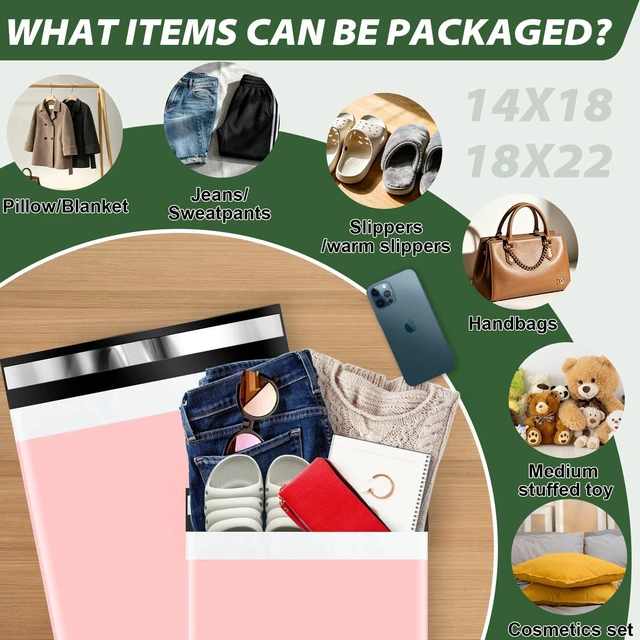 Alt view image 3 of 7 - Pink Poly Mailers Variety Pack 20 for Packaging Clothes (14x18" and 18x22") Waterproof Thick Shipping Bags Polymailers Assorted Size for Clothes Shoes Socks Books Toys and Others Small Bussiness