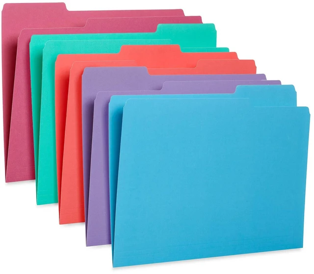 Alt view image 3 of 7 - 100 File Folders, Letter Size, 1/3 Cut, Gem Tones Durable 11pt, 1/3 Cut Top Tab, Colorful Gem Tones, for Office, School, and Home File Organization