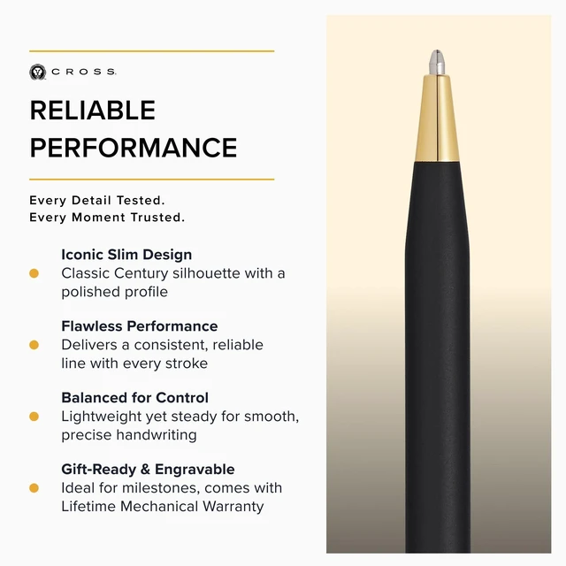 Alt view image 4 of 6 - Classic Century Ballpoint Pen, Black & Gold, Medium Point, Black Ink Refillable Pen for Effortless Writing, Durable Construction, Premier Distinctive Look, Gift-Ready Presentation