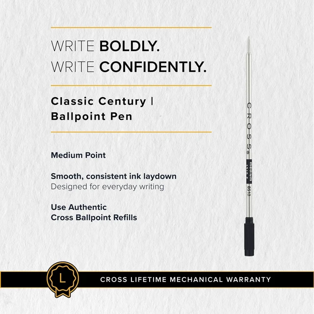 Alt view image 6 of 6 - Classic Century Ballpoint Pen, Black & Gold, Medium Point, Black Ink Refillable Pen for Effortless Writing, Durable Construction, Premier Distinctive Look, Gift-Ready Presentation