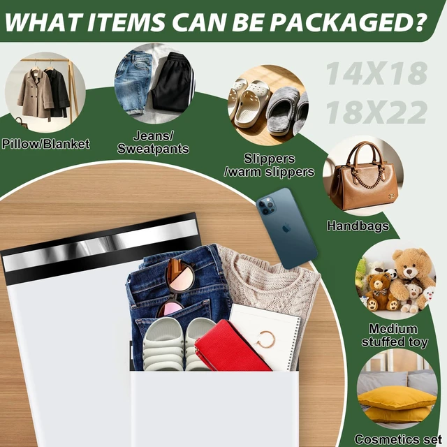 Alt view image 4 of 7 - Poly Mailers Variety Pack 20 for Small bussiness Clothes (14x18"and 18x22") Waterproof Thick Shipping Bags Polymailers Assorted Size for Clothes Shoes Socks Books Toys and Others Small Bussiness