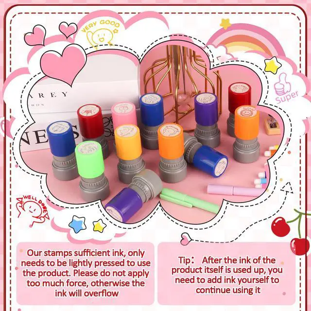 Alt view image 3 of 7 - 12 Pcs Teacher Stamps for Classroom, Rubber Colorful Stamps Classroom Rubber Stamp for Grading Homework Test Motivation Students Supplies