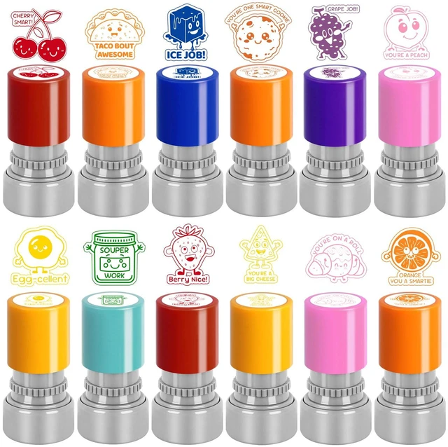 Main image of 12 Pcs Teacher Stamps for Classroom, Self-Inking Rubber Colorful Stamps Classroom Rubber Stamp for Grading Homework Test Motivation Students Supplies