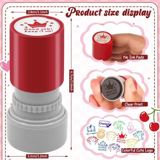Alt view image 2 of 7 - 12 Pcs Teacher Stamps for Classroom, Rubber Colorful Stamps Classroom Rubber Stamp for Grading Homework Test Motivation Students Supplies