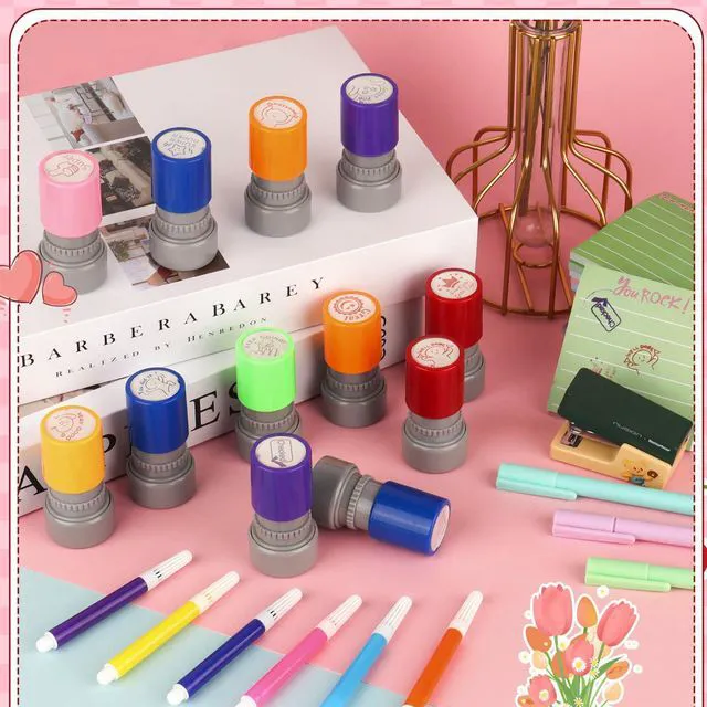 Alt view image 7 of 7 - 12 Pcs Teacher Stamps for Classroom, Rubber Colorful Stamps Classroom Rubber Stamp for Grading Homework Test Motivation Students Supplies