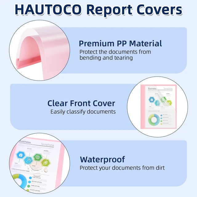 Alt view image 5 of 7 - 30 Pack Report Covers with 3 Prong Fasteners 10 Colors Clear Front Plastic Folders Letter Size, Presentation Folder for Resumes Proposals and School Use, 100 Sheet Capacity
