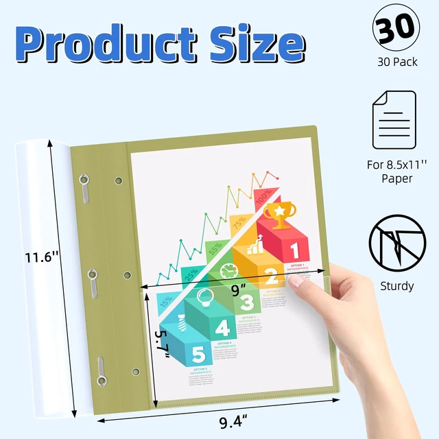 Alt view image 2 of 7 - Report Covers with 3-Prong Fasteners, 30 Pack, Letter Size Clear Plastic Presentation Folders, 30 Assorted Colors, Fits 8.5x11'' Papers, Ideal for Resumes, Documents, School & Office
