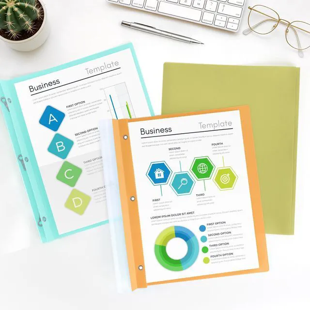 Alt view image 6 of 7 - 30 Pack Report Covers with 3 Prong Fasteners 10 Colors Clear Front Plastic Folders Letter Size, Presentation Folder for Resumes Proposals and School Use, 100 Sheet Capacity