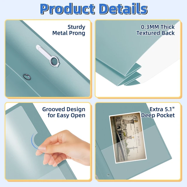 Alt view image 4 of 7 - Report Covers with 3-Prong Fasteners, 30 Pack, Letter Size Clear Plastic Presentation Folders, 30 Assorted Colors, Fits 8.5x11'' Papers, Ideal for Resumes, Documents, School & Office