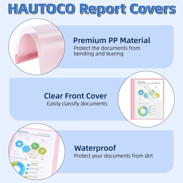Alt view image 5 of 7 - Report Covers with 3-Prong Fasteners, 30 Pack, Letter Size Clear Plastic Presentation Folders, 30 Assorted Colors, Fits 8.5x11'' Papers, Ideal for Resumes, Documents, School & Office