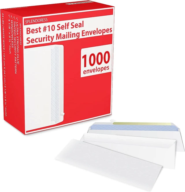 Alt view image 3 of 5 - #10 Envelopes Letter Size Self Seal | 1,000 Business Mailing Security Peel and Sealing Envelope | 100% Tinted | no 10 White Windowless Legal Regular Plain Envelops Pack | 4-1/8 x 9-1/2 Inches | 24 LB